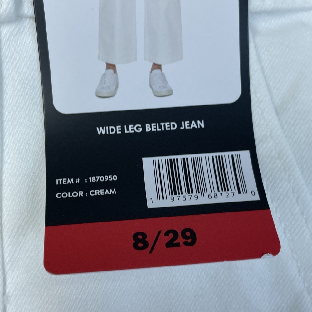 Hudson Women's 8/29 Wide Leg Belted Jeans Cream e0301 - Picture 3 of 8